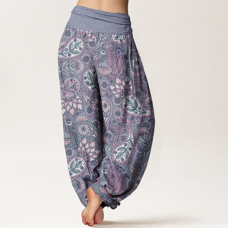 Nimara Ritual Cotton Cashew Flower Peacock Sunflower Design Women's Elastic Waist Harem Pants