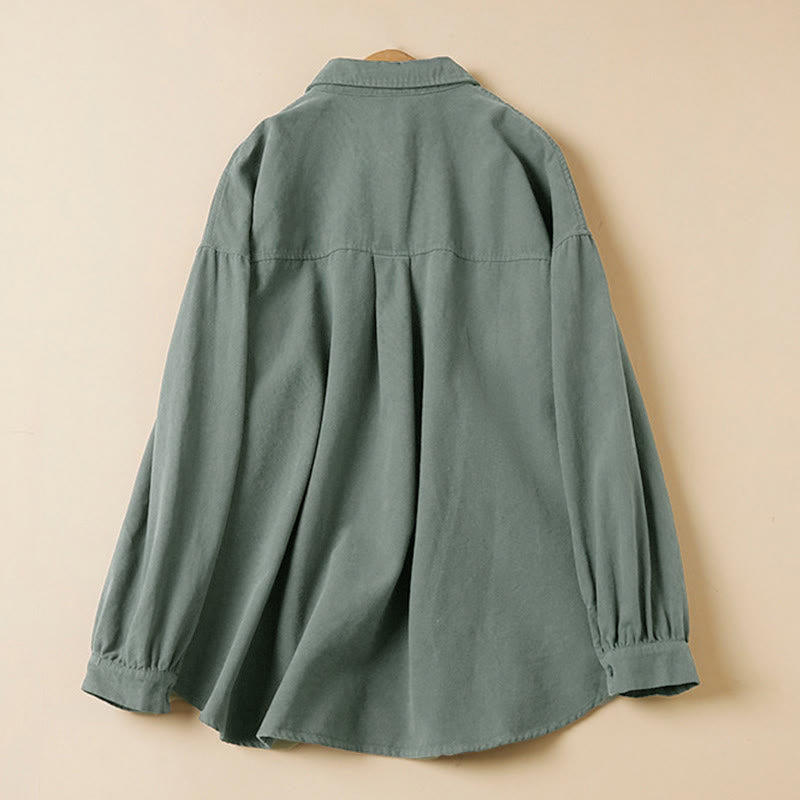 Nimara Ritual Casual Buttons Design Women's Stand Collar Long Sleeve Cotton Shirt