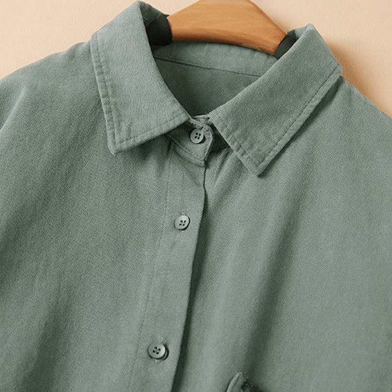 Nimara Ritual Casual Buttons Design Women's Stand Collar Long Sleeve Cotton Shirt