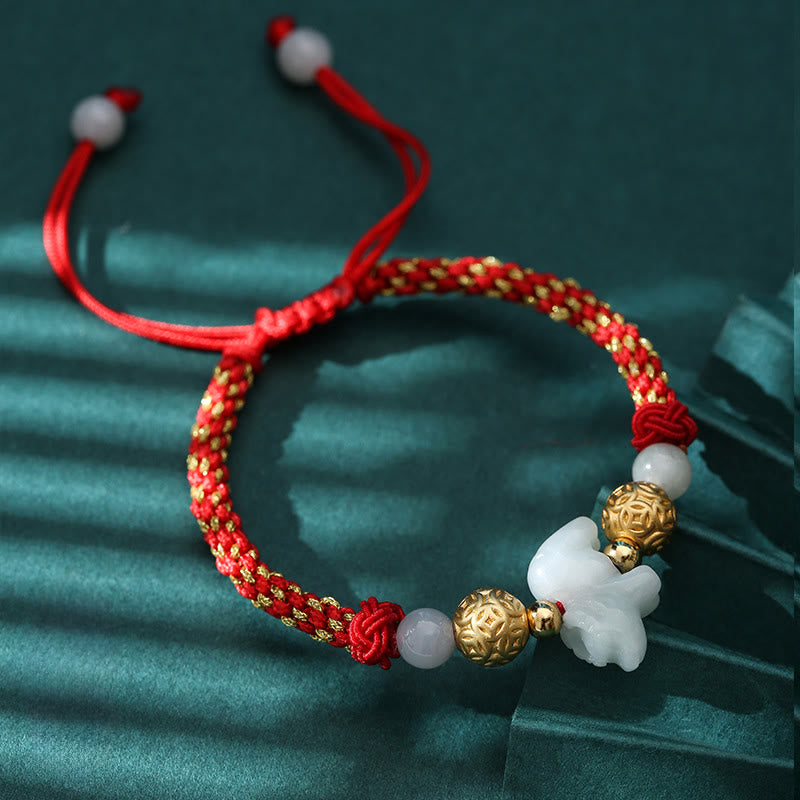 Nimara Ritual Chinese Zodiac Jade Silver Beads Year Of The Horse Red String Luck Bracelet