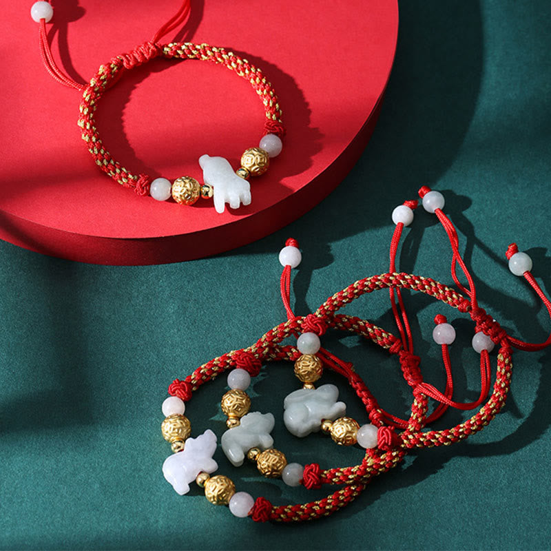 Nimara Ritual Chinese Zodiac Jade Silver Beads Year Of The Horse Red String Luck Bracelet
