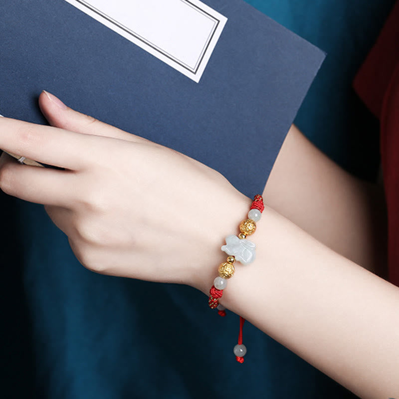 Nimara Ritual Chinese Zodiac Jade Silver Beads Year Of The Horse Red String Luck Bracelet