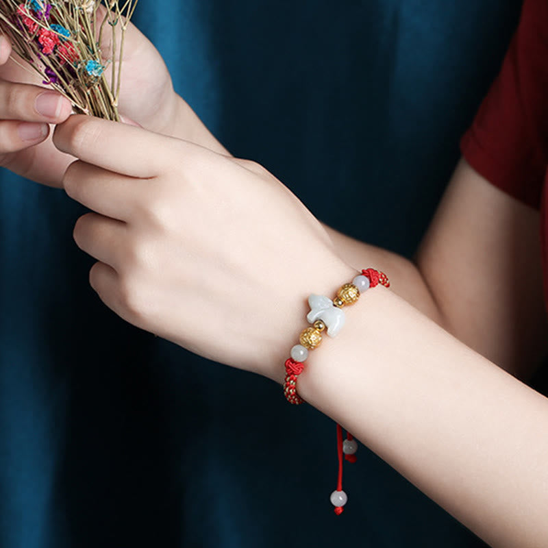 Nimara Ritual Chinese Zodiac Jade Silver Beads Year Of The Horse Red String Luck Bracelet