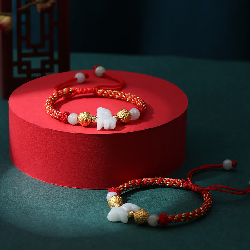 Nimara Ritual Chinese Zodiac Jade Silver Beads Year Of The Horse Red String Luck Bracelet