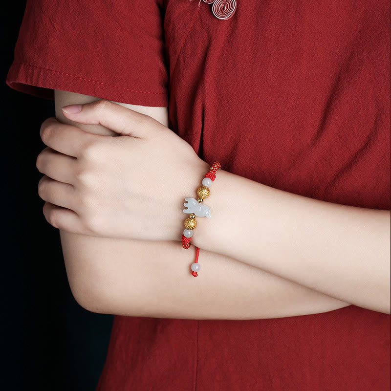 Nimara Ritual Chinese Zodiac Jade Silver Beads Year Of The Horse Red String Luck Bracelet