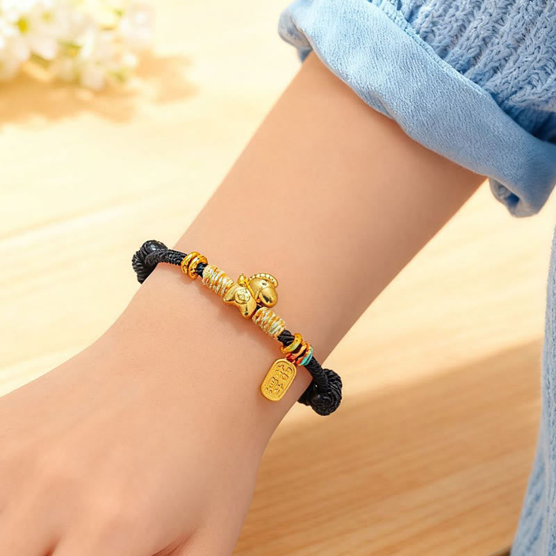 Nimara Ritual Year Of The Horse Red String Black String Lucky Fortune Charm Braided Connection Bracelet