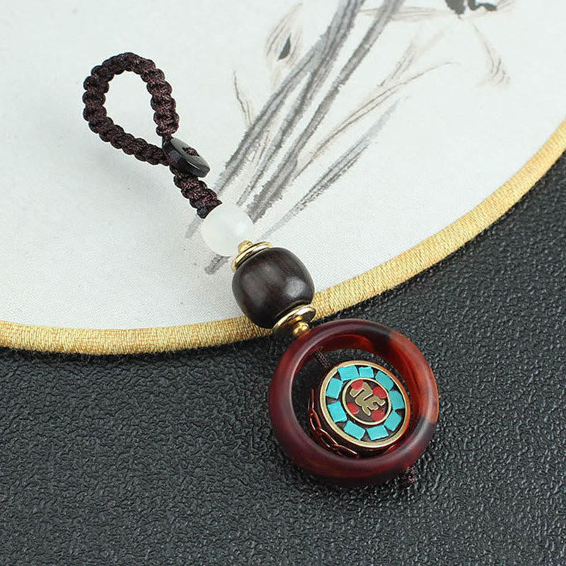 Nimara Ritual Ebony Wood Sanskrit Four-leaf Clover Buddha's Eye Peace Rotatable Key Chain