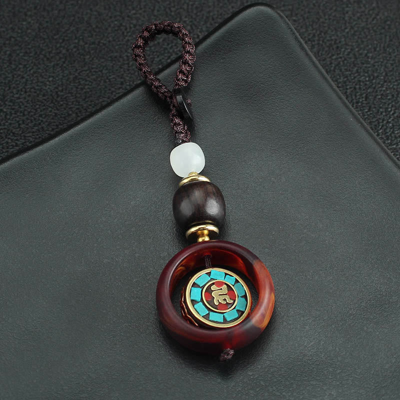 Nimara Ritual Ebony Wood Sanskrit Four-leaf Clover Buddha's Eye Peace Rotatable Key Chain