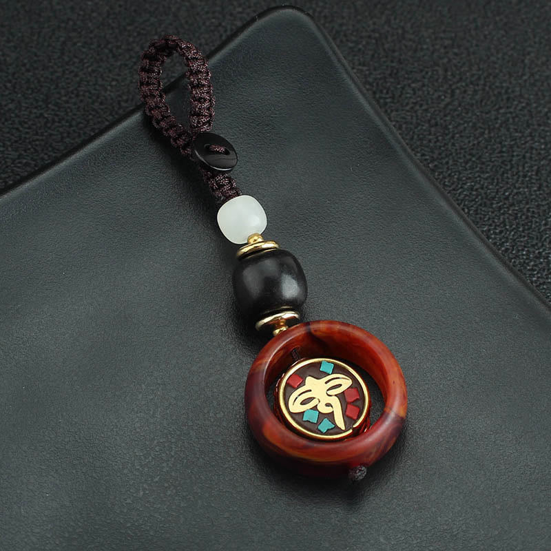 Nimara Ritual Ebony Wood Sanskrit Four-leaf Clover Buddha's Eye Peace Rotatable Key Chain