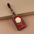 Nimara Ritual Ebony Flower Koi Fish Fu Character Button Rope Key Chain