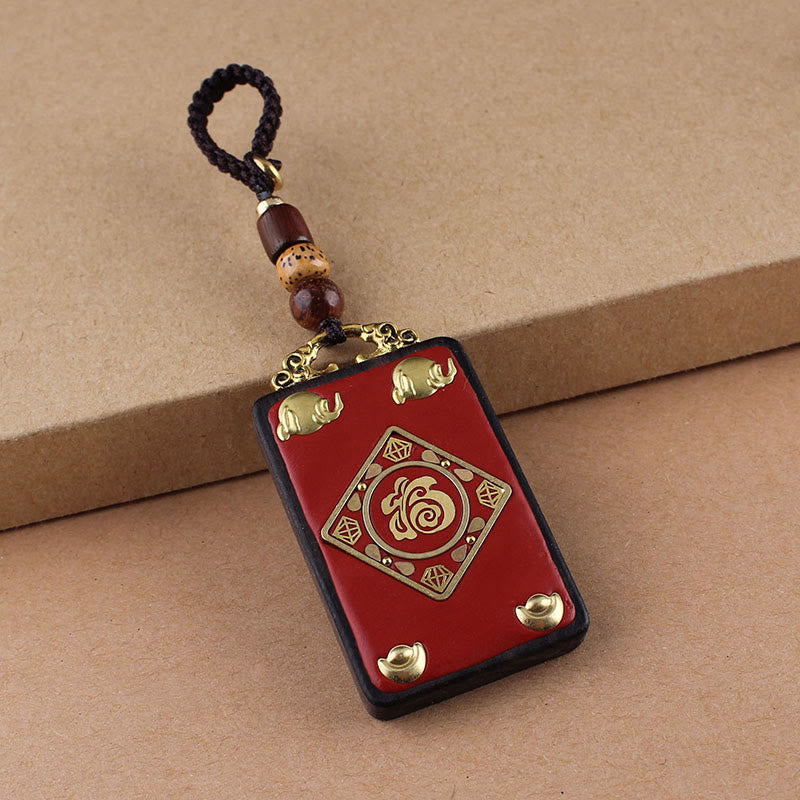 Nimara Ritual Ebony Flower Koi Fish Fu Character Button Rope Key Chain