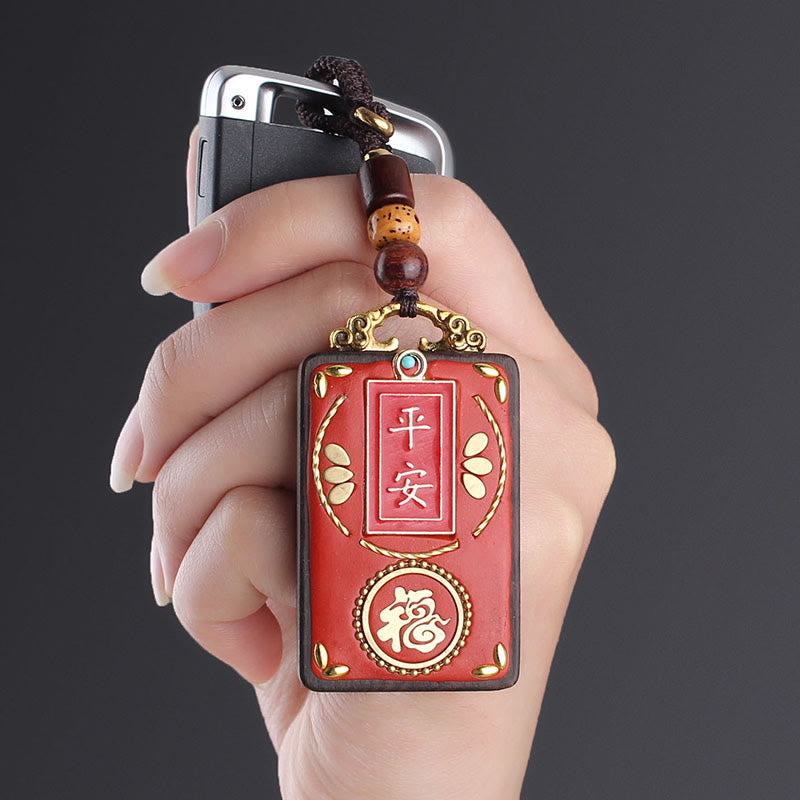 Nimara Ritual Ebony Flower Koi Fish Fu Character Button Rope Key Chain