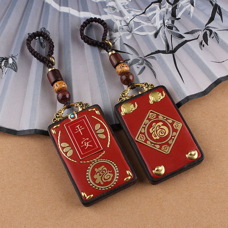 Nimara Ritual Ebony Flower Koi Fish Fu Character Button Rope Key Chain