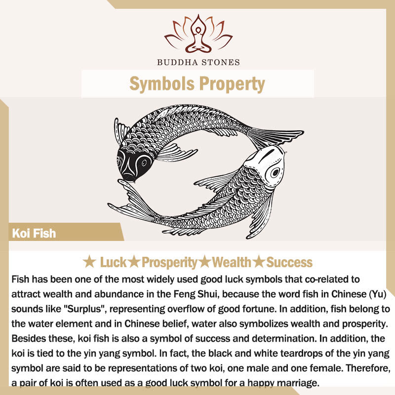 Nimara Ritual Ebony Flower Koi Fish Fu Character Button Rope Key Chain