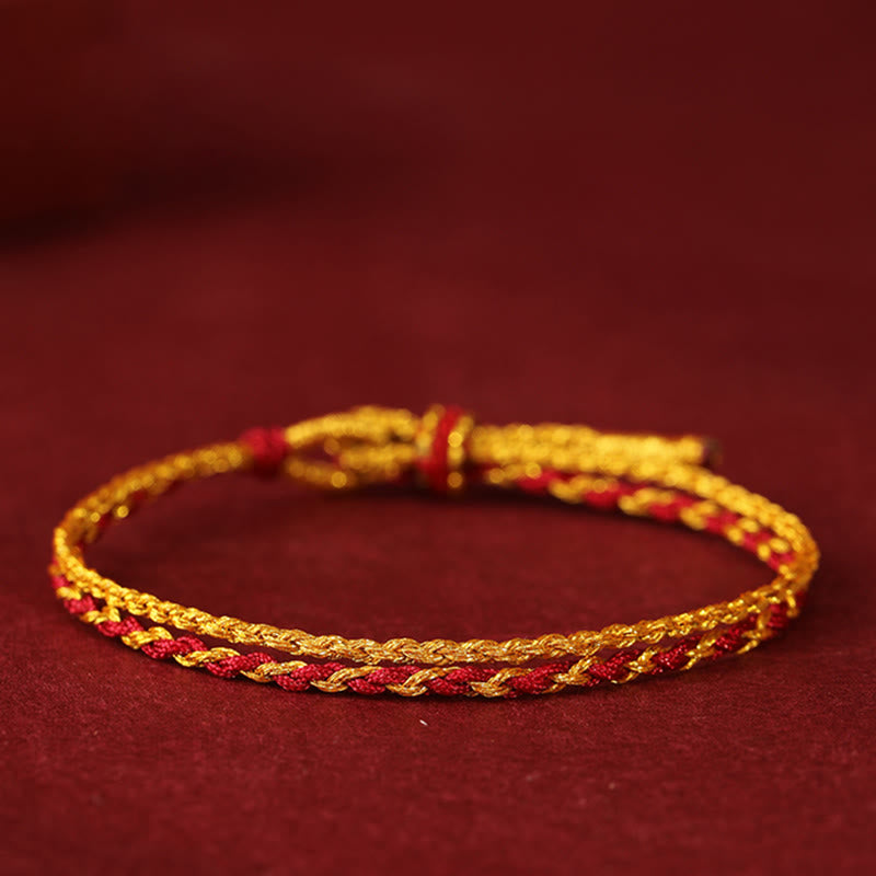 Nimara Ritual 999 Gold Beads Copper Coin Double Wrap Golden Red String Connection Braided Bracelet