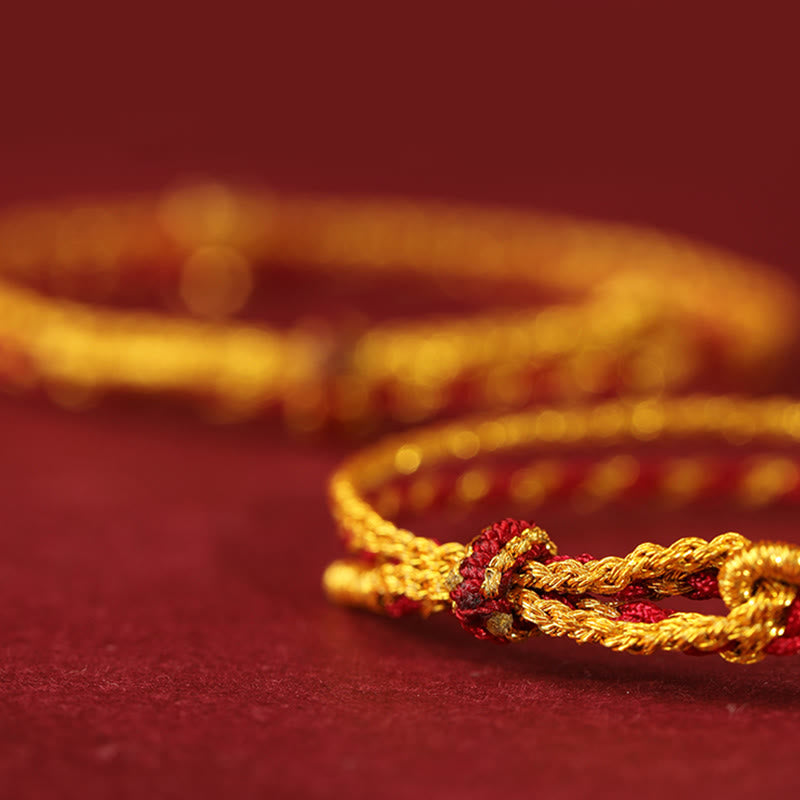 Nimara Ritual 999 Gold Beads Copper Coin Double Wrap Golden Red String Connection Braided Bracelet