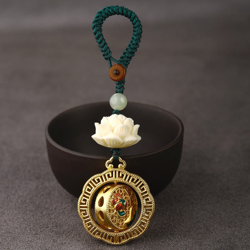 Nimara Ritual Bodhi Seed Lotus Hetian Jade Bead Copper Rotatable Peace Key Chain