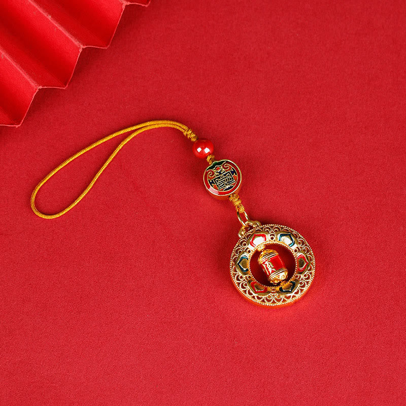 Nimara Ritual Copper Prayer Wheel Five Directions Gods Of Wealth Balance Rotatable Key Chain