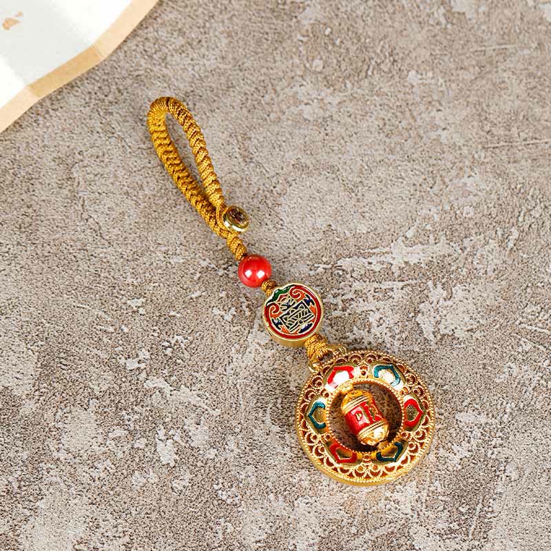 Nimara Ritual Copper Prayer Wheel Five Directions Gods Of Wealth Balance Rotatable Key Chain
