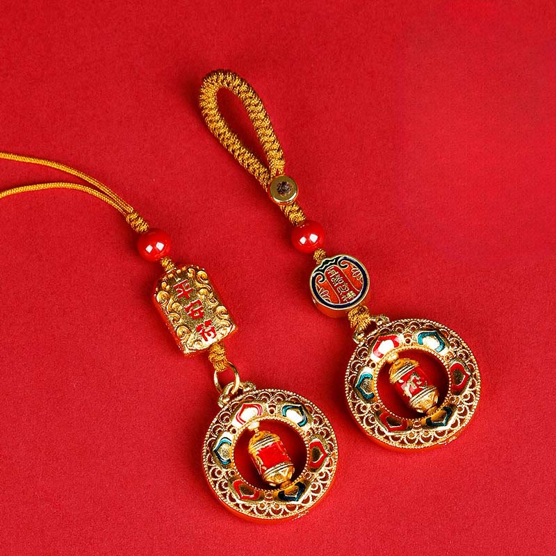 Nimara Ritual Copper Prayer Wheel Five Directions Gods Of Wealth Balance Rotatable Key Chain
