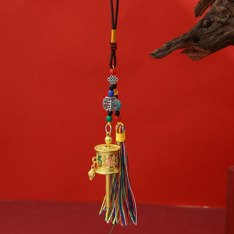 Nimara Ritual Prayer Wheel Om Mani Padme Hum Colorful Tassels Purity Key Chain