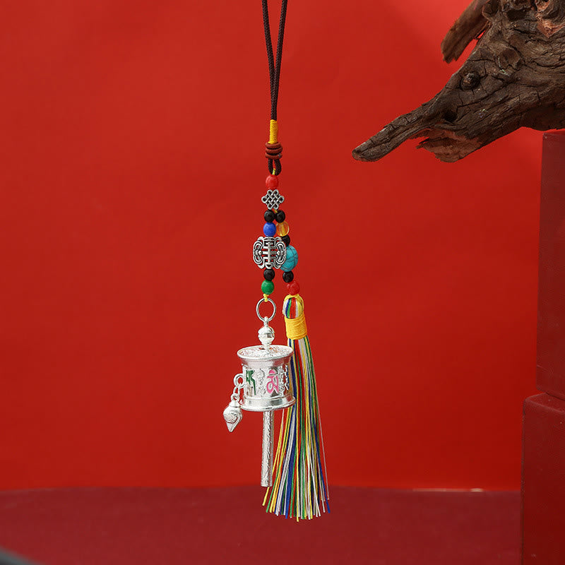 Nimara Ritual Prayer Wheel Om Mani Padme Hum Colorful Tassels Purity Key Chain