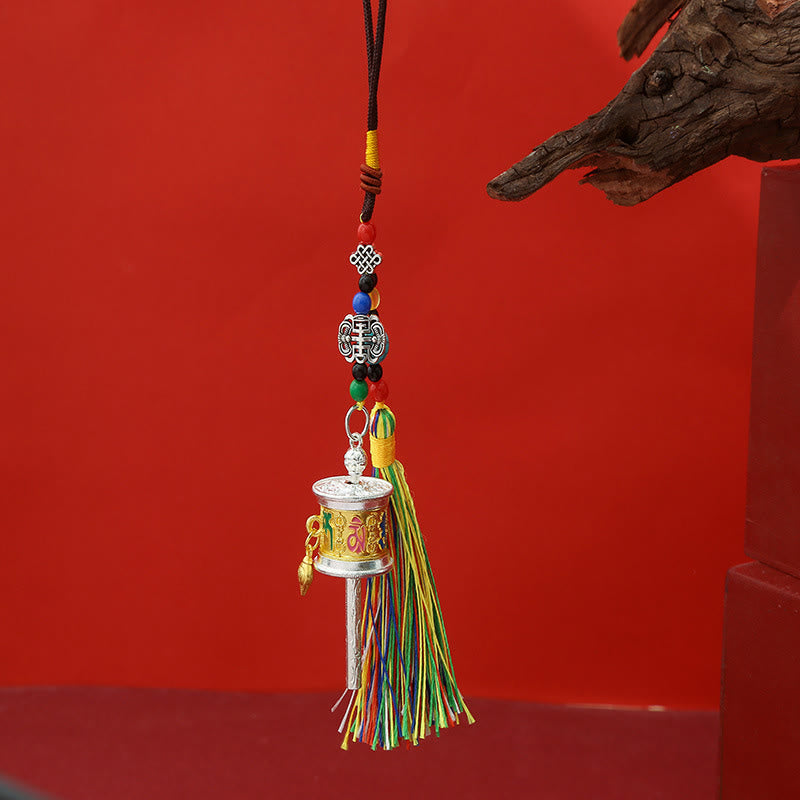 Nimara Ritual Prayer Wheel Om Mani Padme Hum Colorful Tassels Purity Key Chain