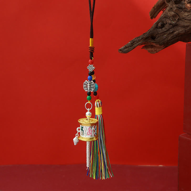 Nimara Ritual Prayer Wheel Om Mani Padme Hum Colorful Tassels Purity Key Chain