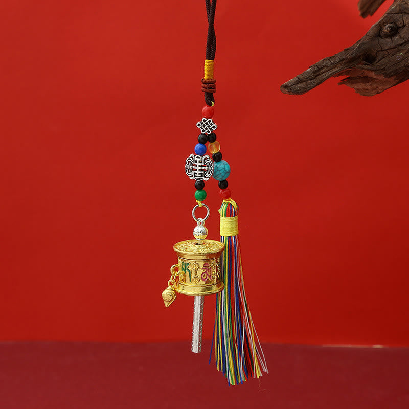 Nimara Ritual Prayer Wheel Om Mani Padme Hum Colorful Tassels Purity Key Chain
