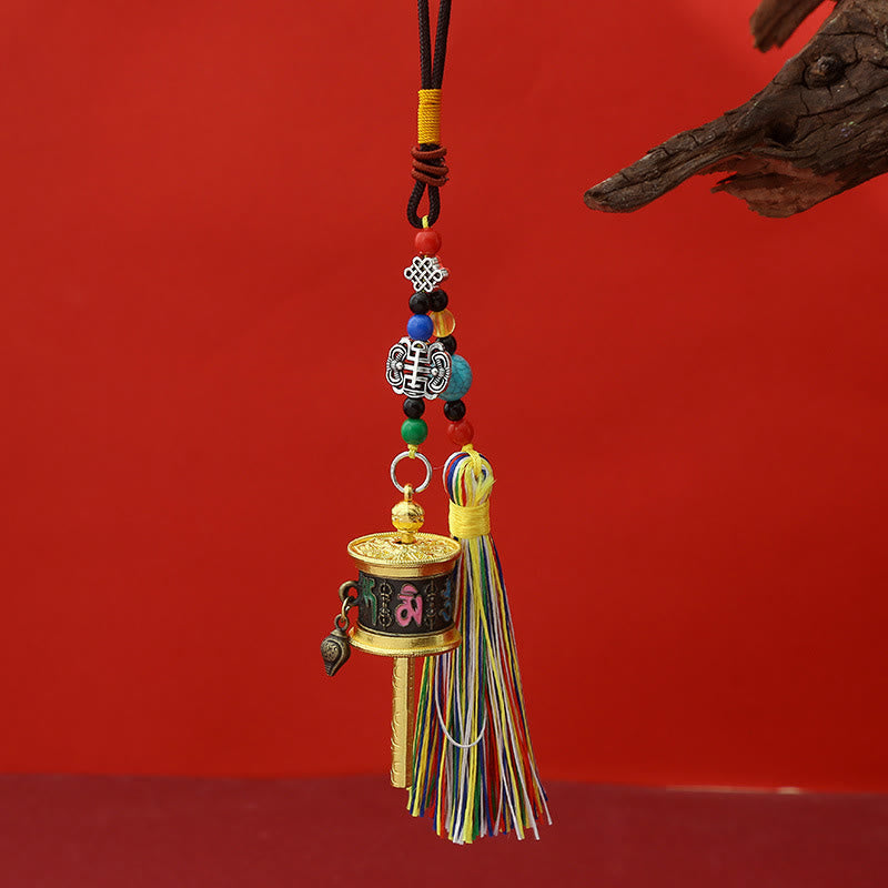Nimara Ritual Prayer Wheel Om Mani Padme Hum Colorful Tassels Purity Key Chain