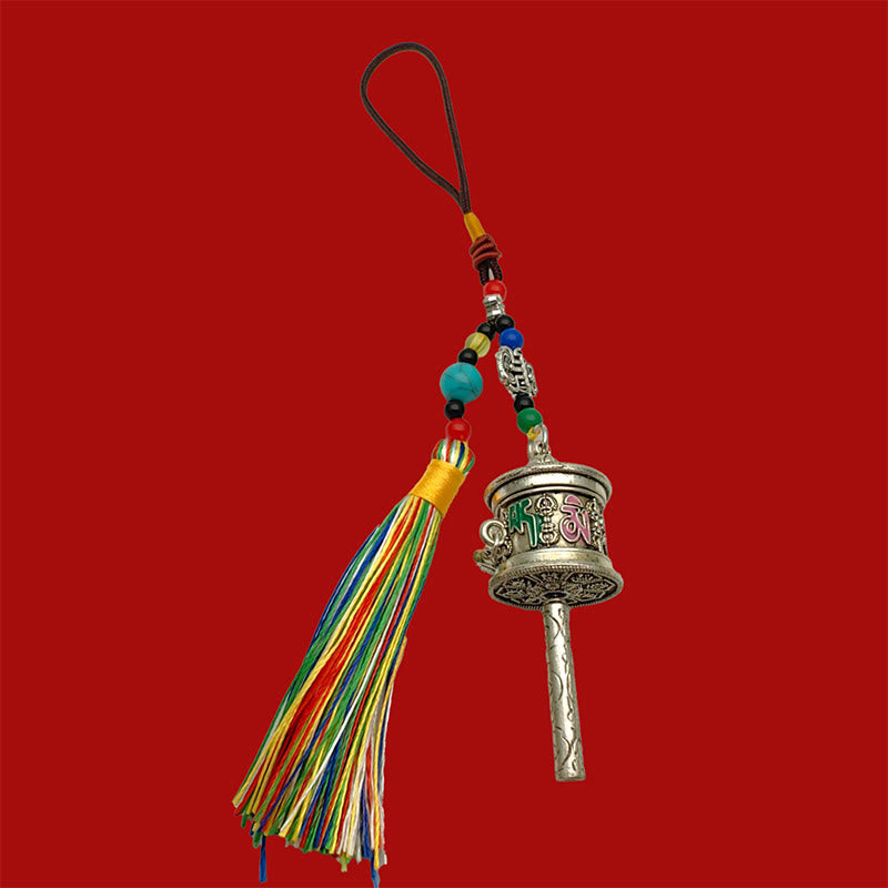 Nimara Ritual Prayer Wheel Om Mani Padme Hum Colorful Tassels Purity Key Chain