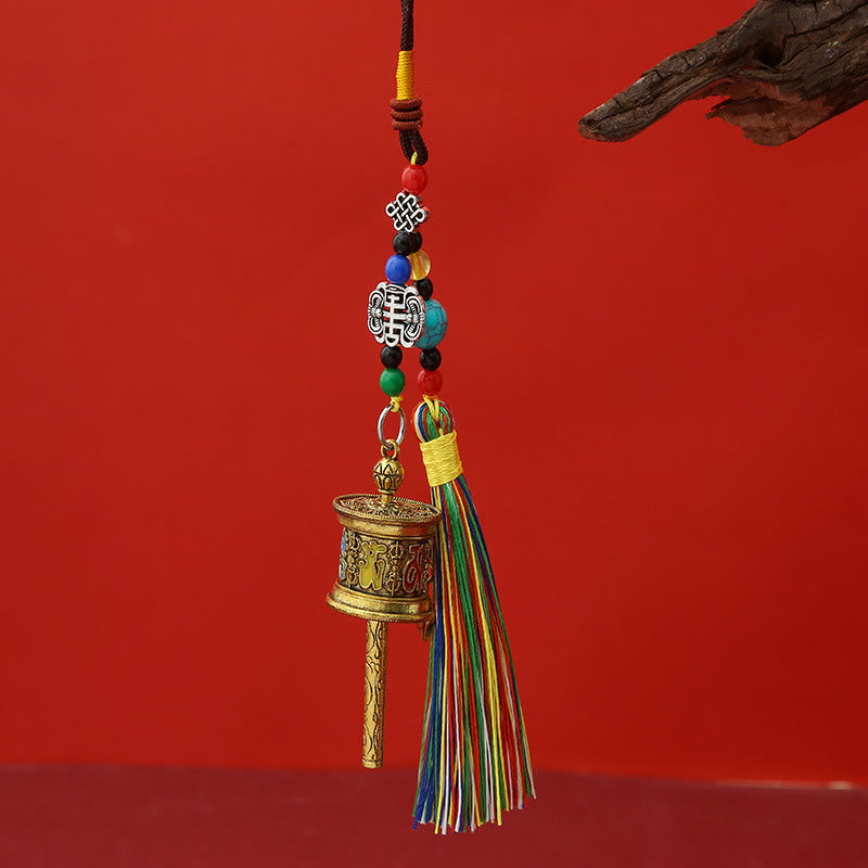 Nimara Ritual Prayer Wheel Om Mani Padme Hum Colorful Tassels Purity Key Chain