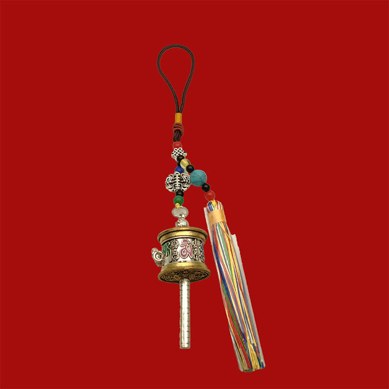 Nimara Ritual Prayer Wheel Om Mani Padme Hum Colorful Tassels Purity Key Chain