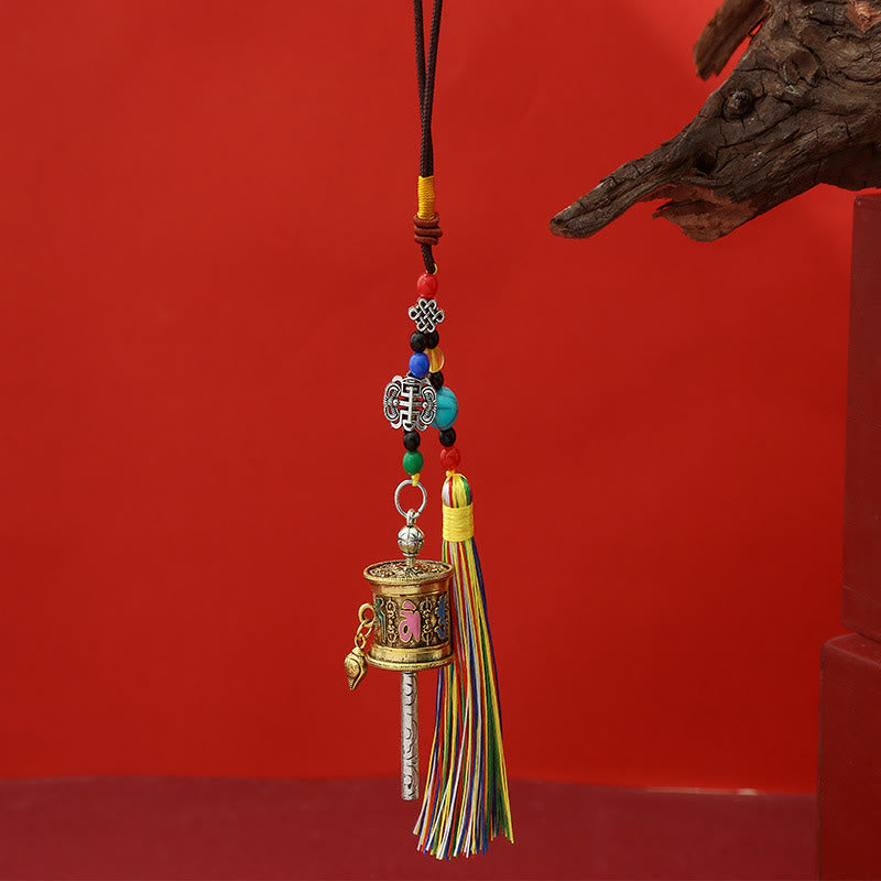 Nimara Ritual Prayer Wheel Om Mani Padme Hum Colorful Tassels Purity Key Chain