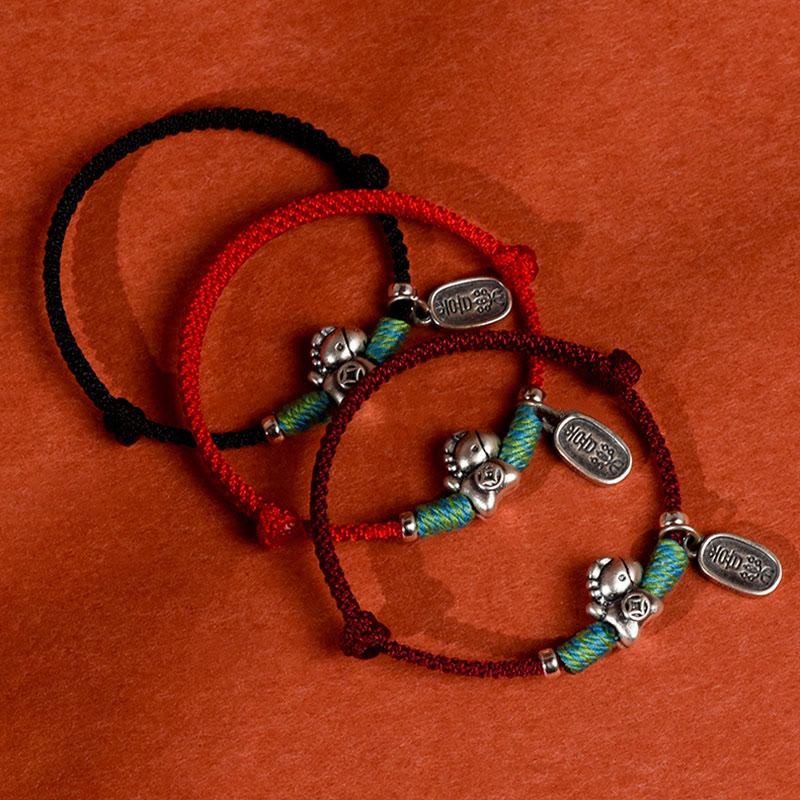 Nimara Ritual 999 Sterling Silver Year Of The Horse 925 Sterling Silver Peace And Joy Charm String Braided Luck Bracelet Anklet