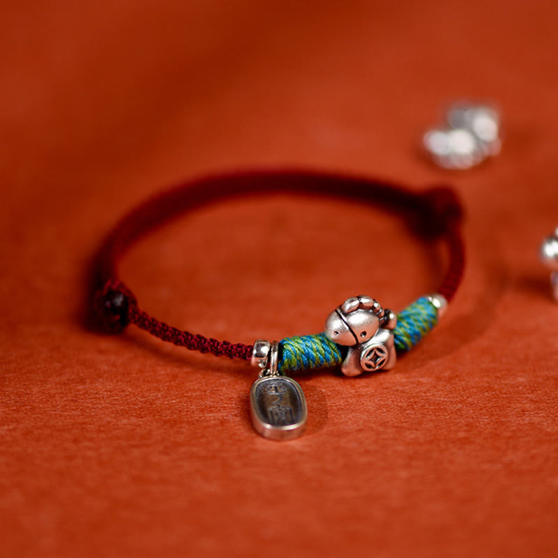 Nimara Ritual 999 Sterling Silver Year Of The Horse 925 Sterling Silver Peace And Joy Charm String Braided Luck Bracelet Anklet