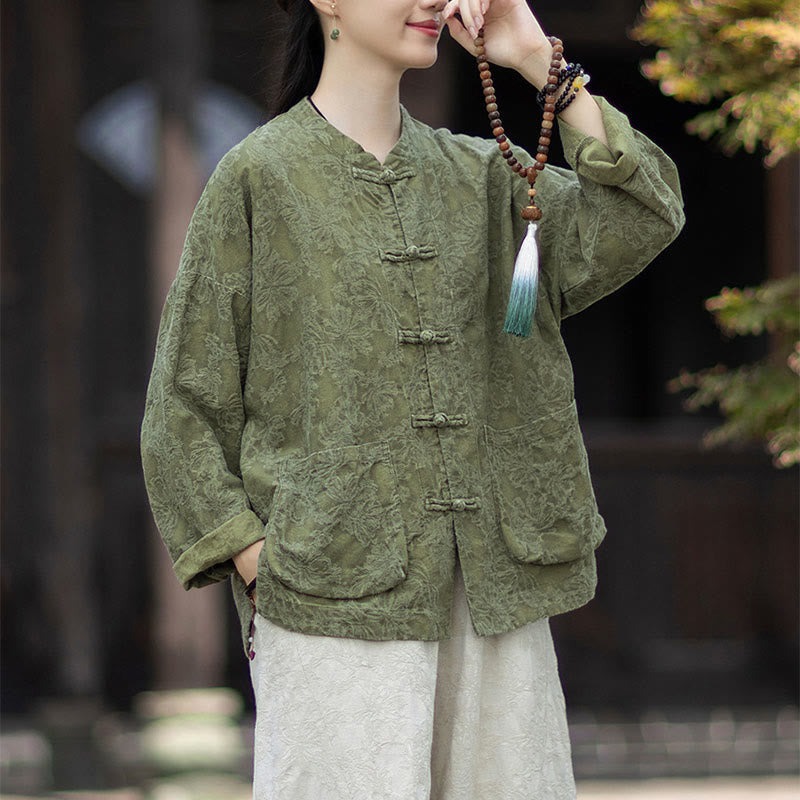 Nimara Ritual Fall Jacquard Women's Frog-Button Long Sleeve Shirt Pants Cotton Linen Clothing