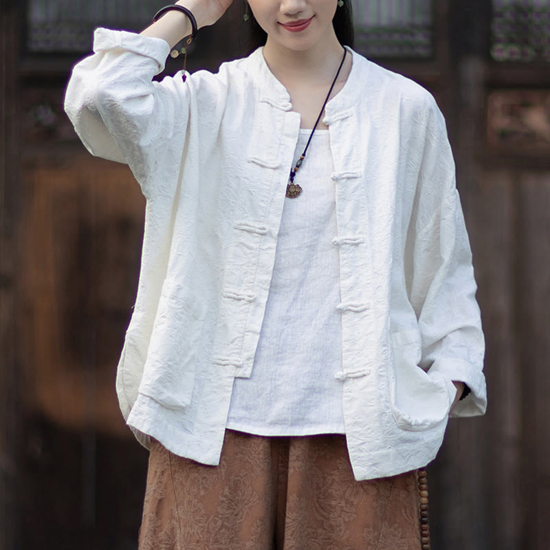 Nimara Ritual Fall Jacquard Women's Frog-Button Long Sleeve Shirt Pants Cotton Linen Clothing
