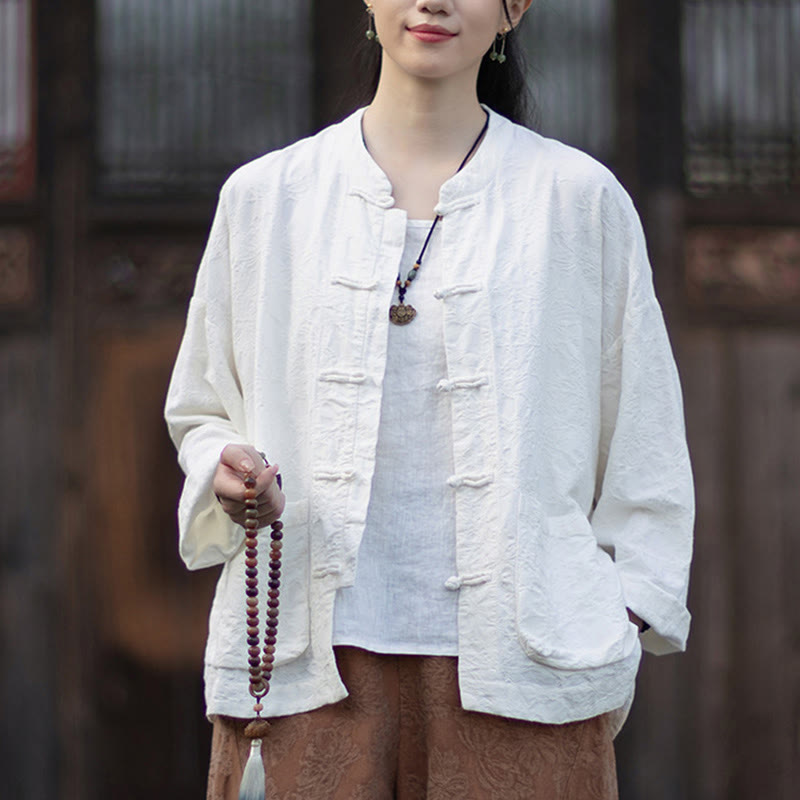 Nimara Ritual Fall Jacquard Women's Frog-Button Long Sleeve Shirt Pants Cotton Linen Clothing