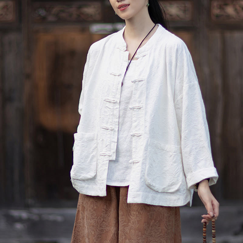 Nimara Ritual Fall Jacquard Women's Frog-Button Long Sleeve Shirt Pants Cotton Linen Clothing