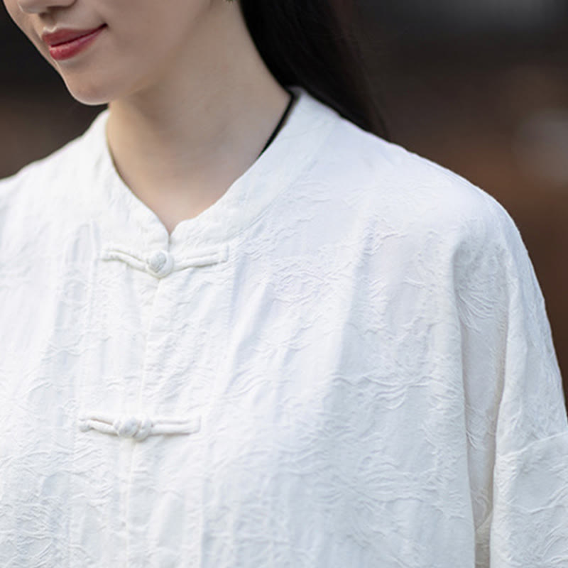 Nimara Ritual Fall Jacquard Women's Frog-Button Long Sleeve Shirt Pants Cotton Linen Clothing