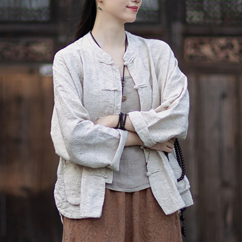 Nimara Ritual Fall Jacquard Women's Frog-Button Long Sleeve Shirt Pants Cotton Linen Clothing