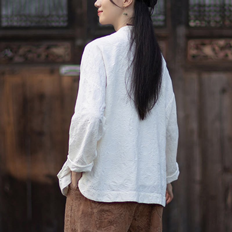Nimara Ritual Fall Jacquard Women's Frog-Button Long Sleeve Shirt Pants Cotton Linen Clothing