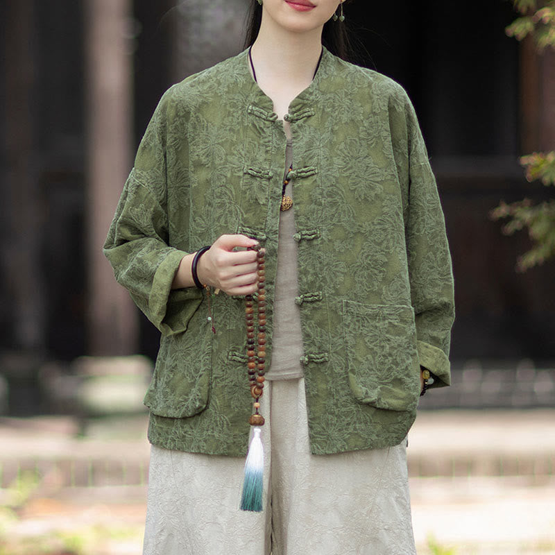 Nimara Ritual Fall Jacquard Women's Frog-Button Long Sleeve Shirt Pants Cotton Linen Clothing