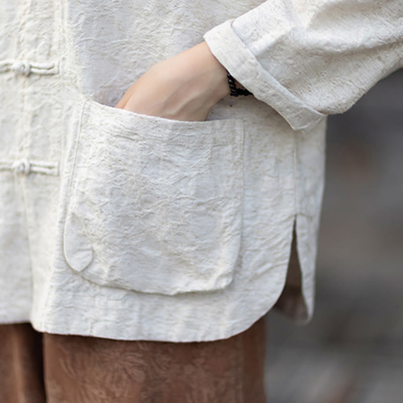 Nimara Ritual Fall Jacquard Women's Frog-Button Long Sleeve Shirt Pants Cotton Linen Clothing