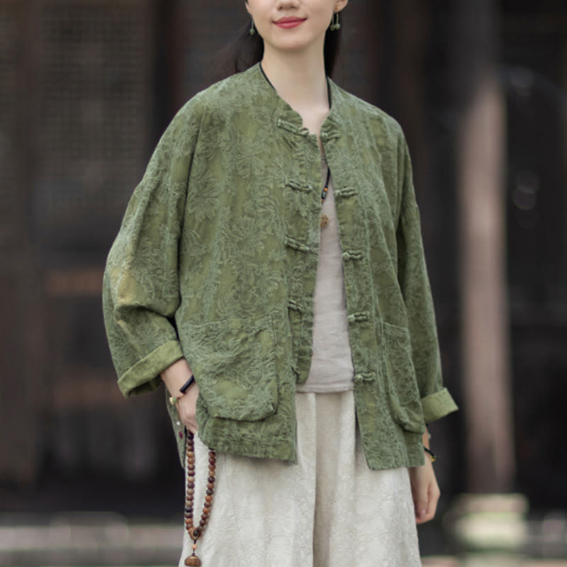 Nimara Ritual Fall Jacquard Women's Frog-Button Long Sleeve Shirt Pants Cotton Linen Clothing