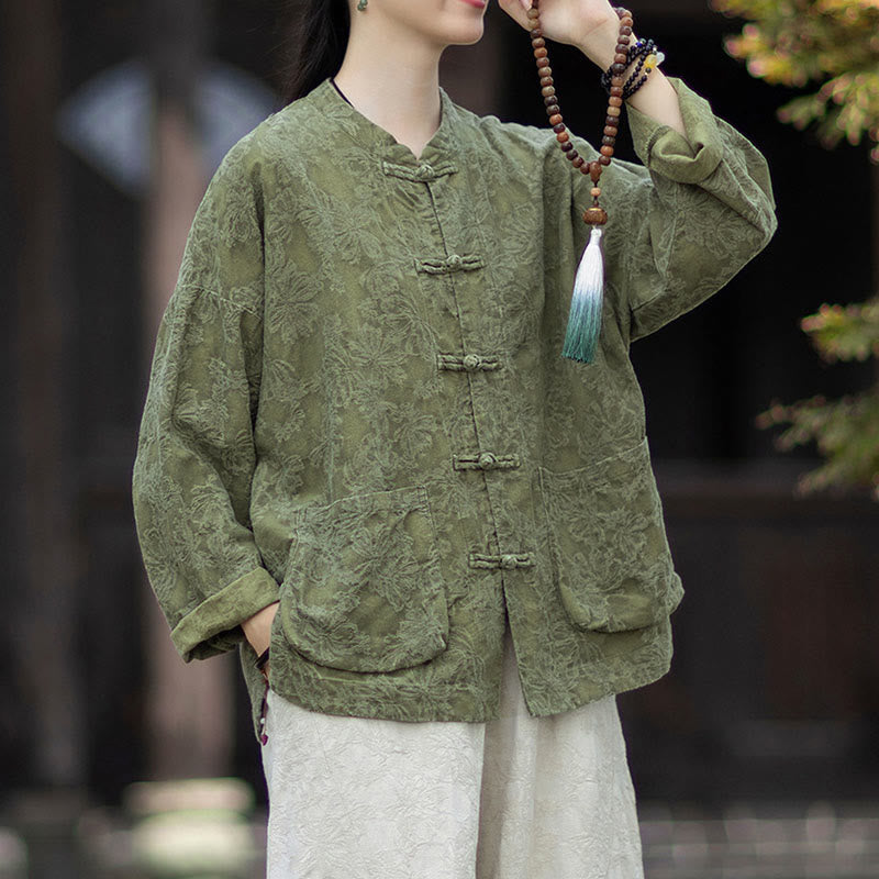 Nimara Ritual Fall Jacquard Women's Frog-Button Long Sleeve Shirt Pants Cotton Linen Clothing