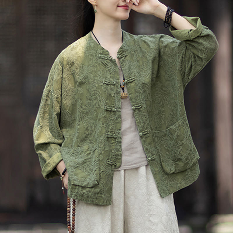 Nimara Ritual Fall Jacquard Women's Frog-Button Long Sleeve Shirt Pants Cotton Linen Clothing