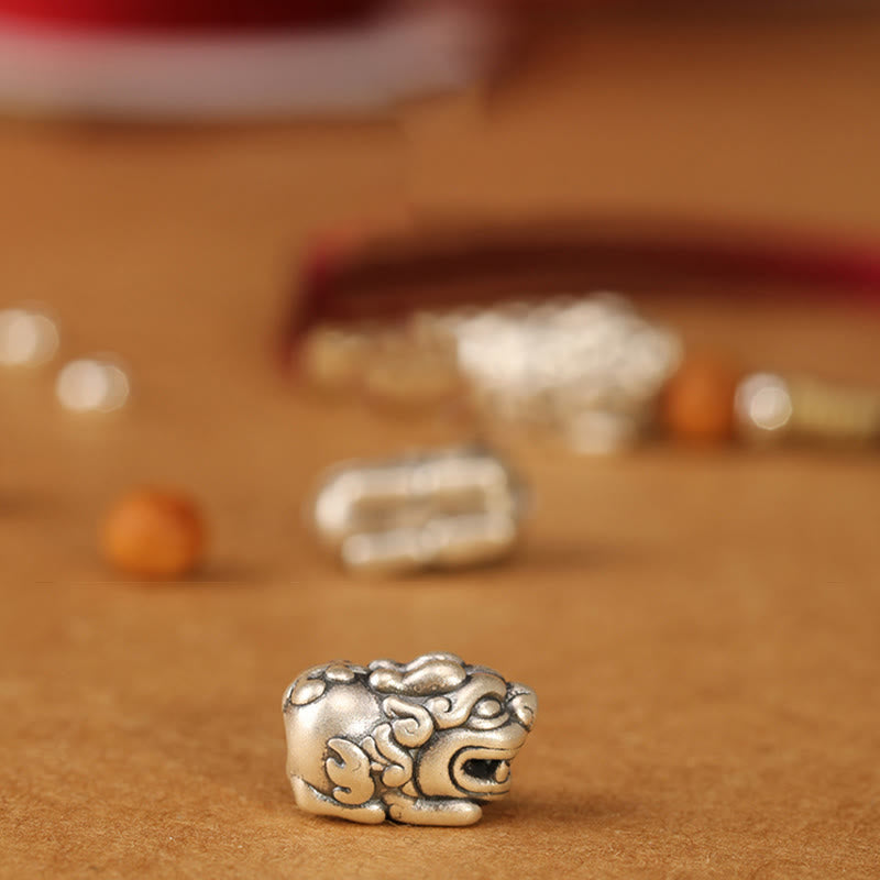 Nimara Ritual 999 Sterling Silver Pixiu Charm Peach Wood Bead Handmade String Braided Luck Bracelet Anklet