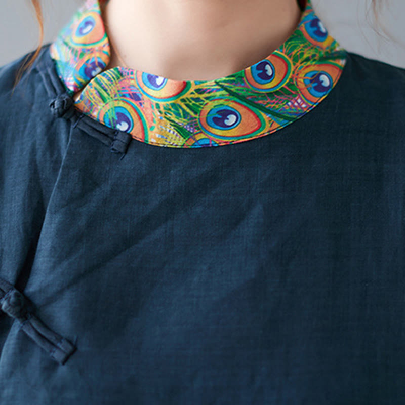 Nimara Ritual Fall Colorful Peacocks Mandala Frog-Button Three Quarter Sleeve Cotton Women's Midi Dress
